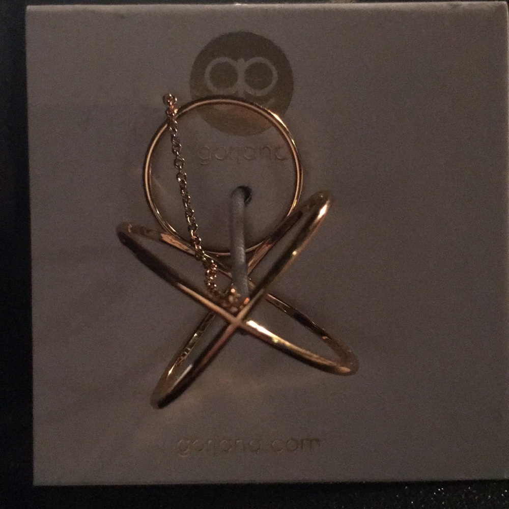 Gorjana gold 18k G.P. ring attached chain ring.